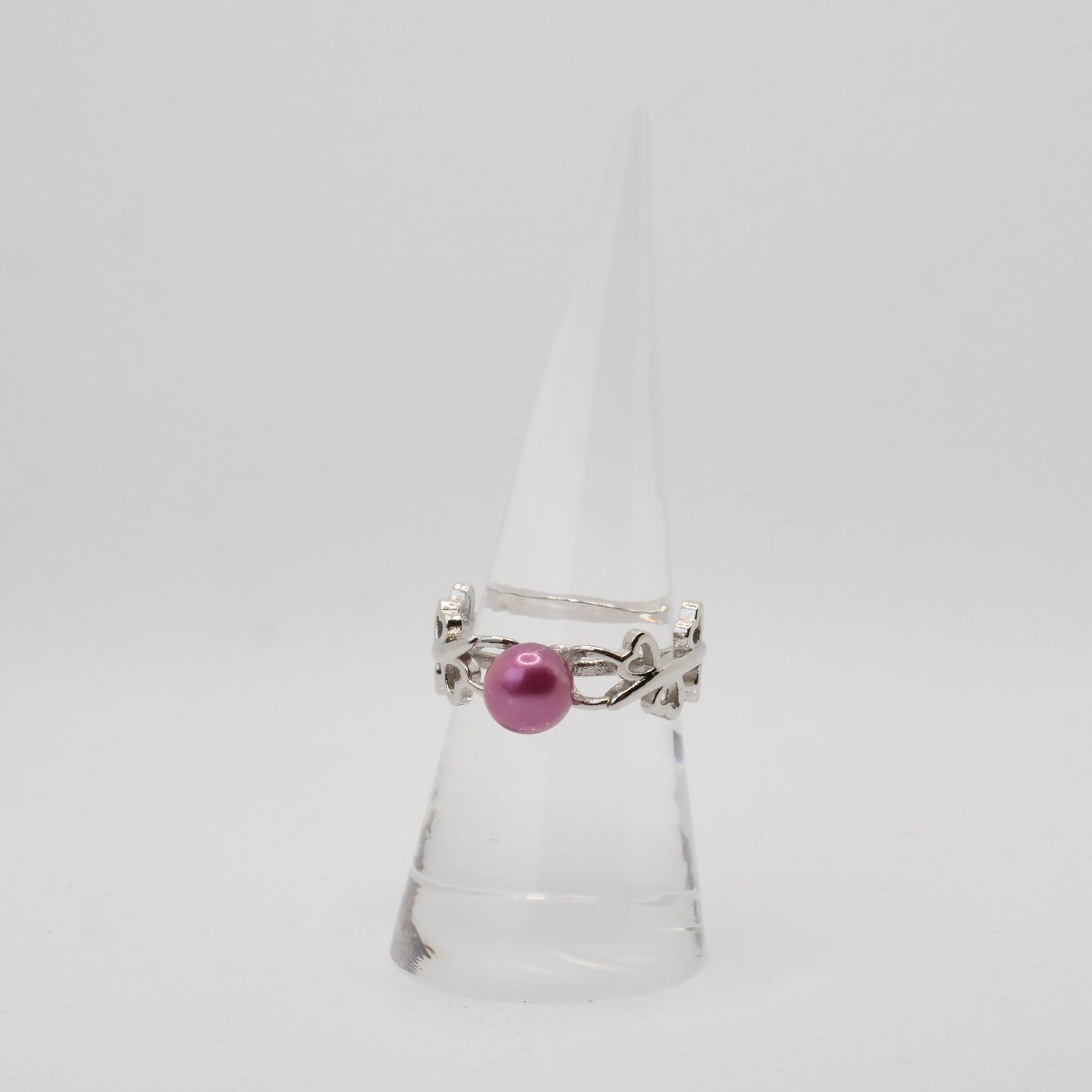 Ring mit Herzchen und Perle in pink