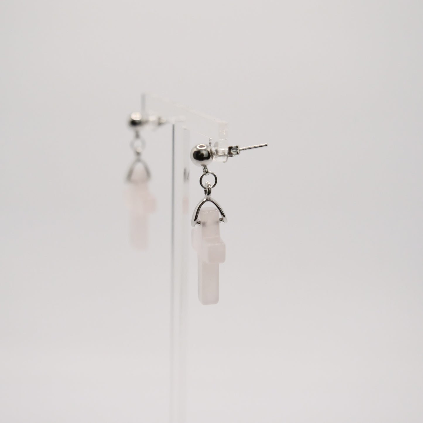 Ohrstecker mit Kugel, 925er Sterlingsilber, mit Kreuzanhänger Rosenquarz