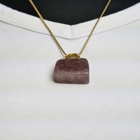 Schlangenkette Edelstahl, goldfarben, mit Taschenanhänger Erdbeerquarz