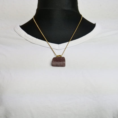 Schlangenkette Edelstahl, goldfarben, mit Taschenanhänger Erdbeerquarz