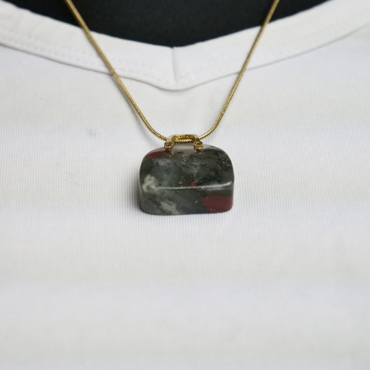 Schlangenkette Edelstahl, goldfarben, mit Taschenanhänger afrikanischer Blutstein