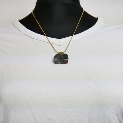 Schlangenkette Edelstahl, goldfarben, mit Taschenanhänger afrikanischer Blutstein