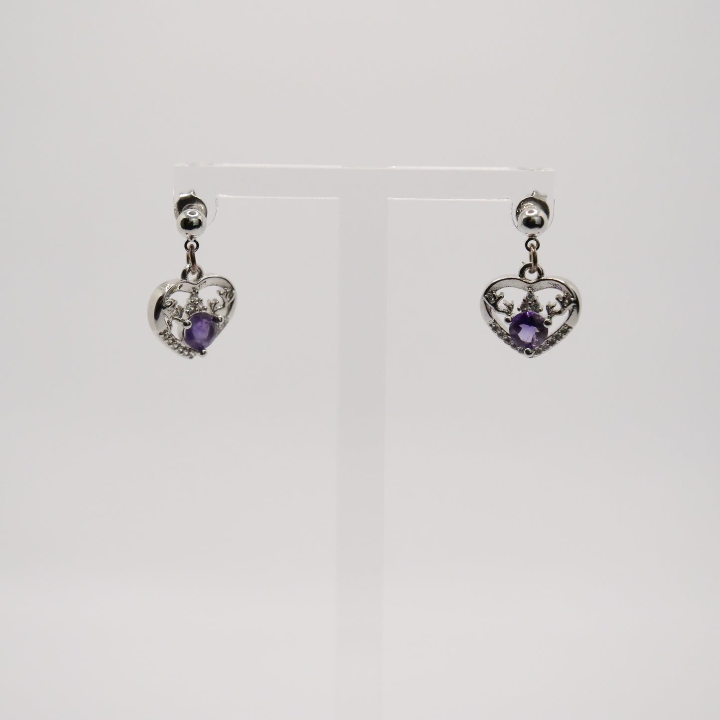 Ohrstecker mit Kugel, 925er Sterlingsilber, mit Herzchenänhänger Amethyst