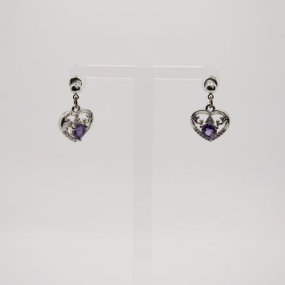 Ohrstecker mit Kugel, 925er Sterlingsilber, mit Herzchenänhänger Amethyst