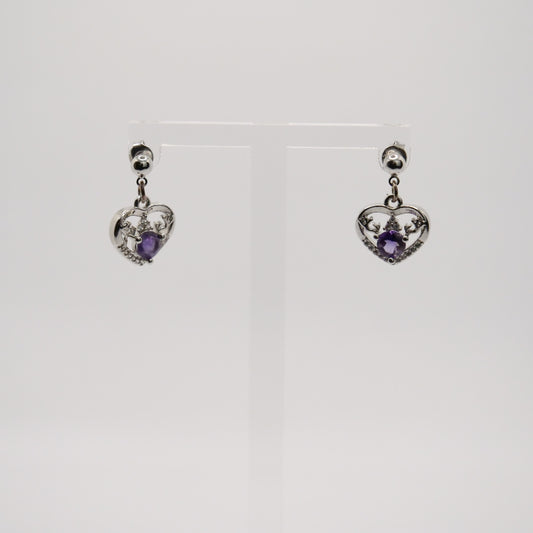 Ohrstecker mit Kugel, 925er Sterlingsilber, mit Herzchenänhänger Amethyst