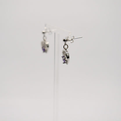 Ohrstecker mit Kugel, 925er Sterlingsilber, mit Herzchenänhänger Amethyst