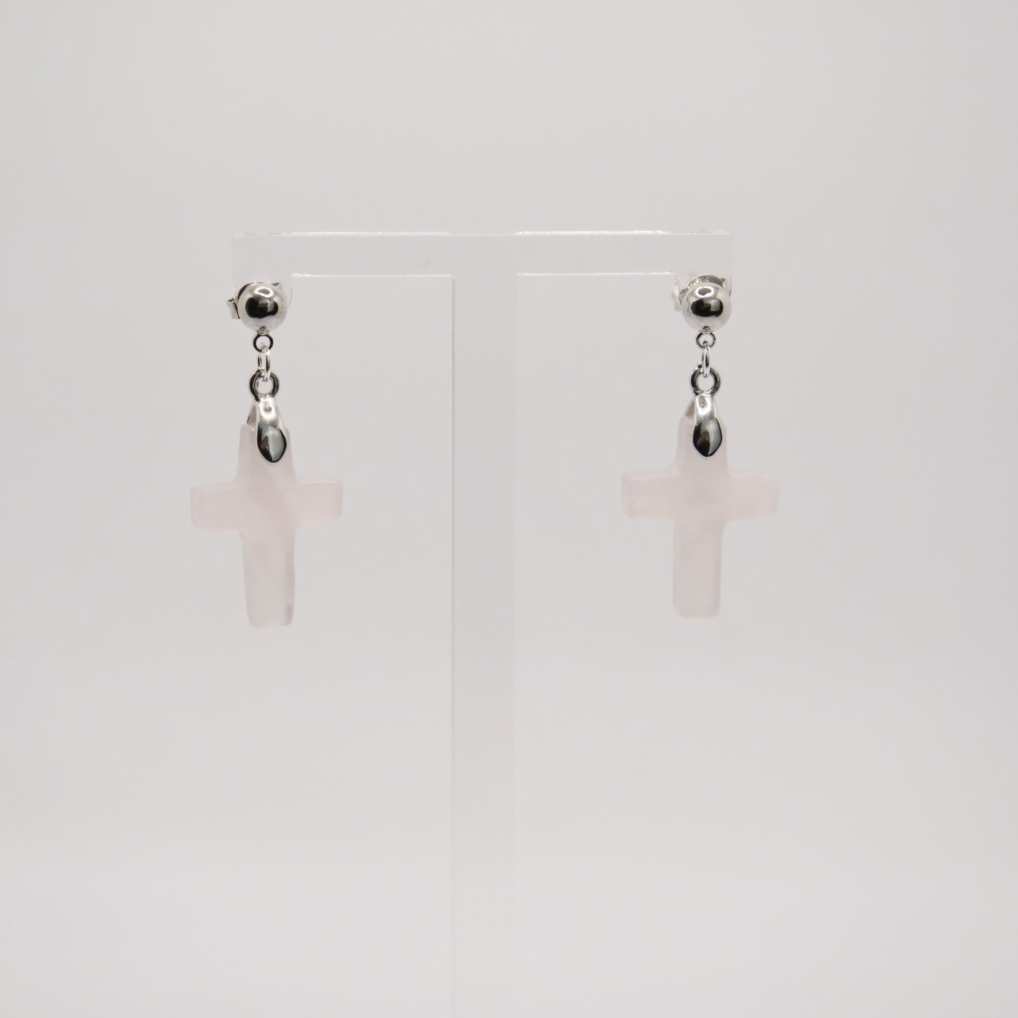 Ohrstecker mit Kugel, 925er Sterlingsilber, mit Kreuzanhänger Rosenquarz