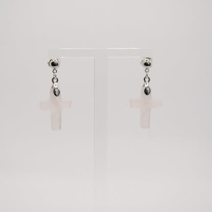 Ohrstecker mit Kugel, 925er Sterlingsilber, mit Kreuzanhänger Rosenquarz