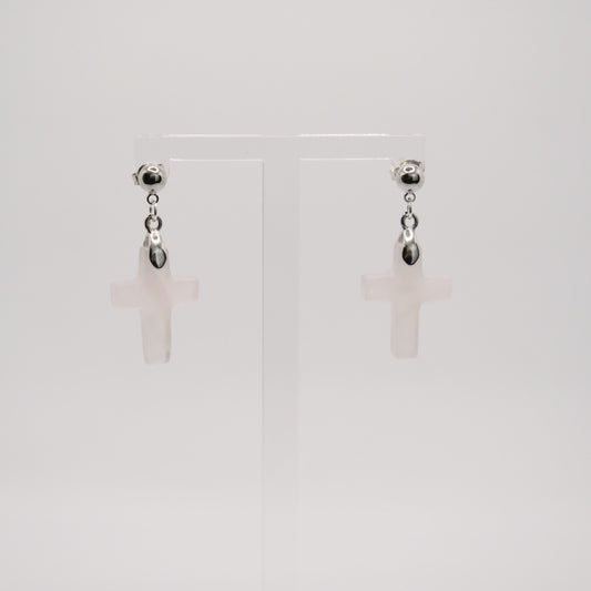 Ohrstecker mit Kugel, 925er Sterlingsilber, mit Kreuzanhänger Rosenquarz