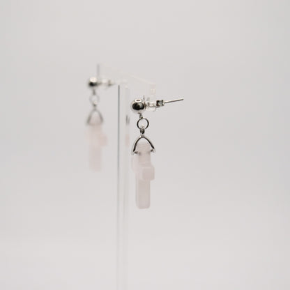 Ohrstecker mit Kugel, 925er Sterlingsilber, mit Kreuzanhänger Rosenquarz