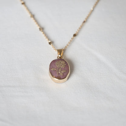 Kette, 14K vergoldet, mit Rosenanhänger aus Rosenquarz
