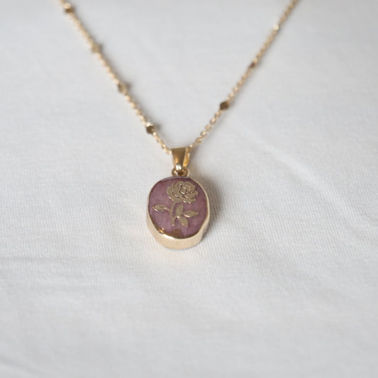 Kette, 14K vergoldet, mit Rosenanhänger aus Rosenquarz