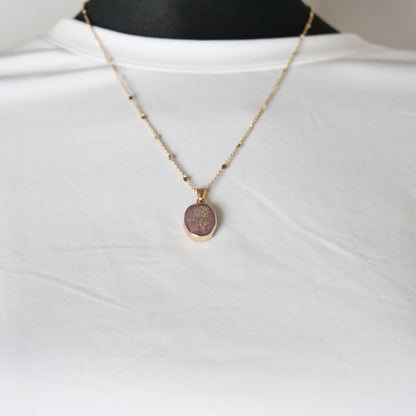 Kette, 14K vergoldet, mit Rosenanhänger aus Rosenquarz