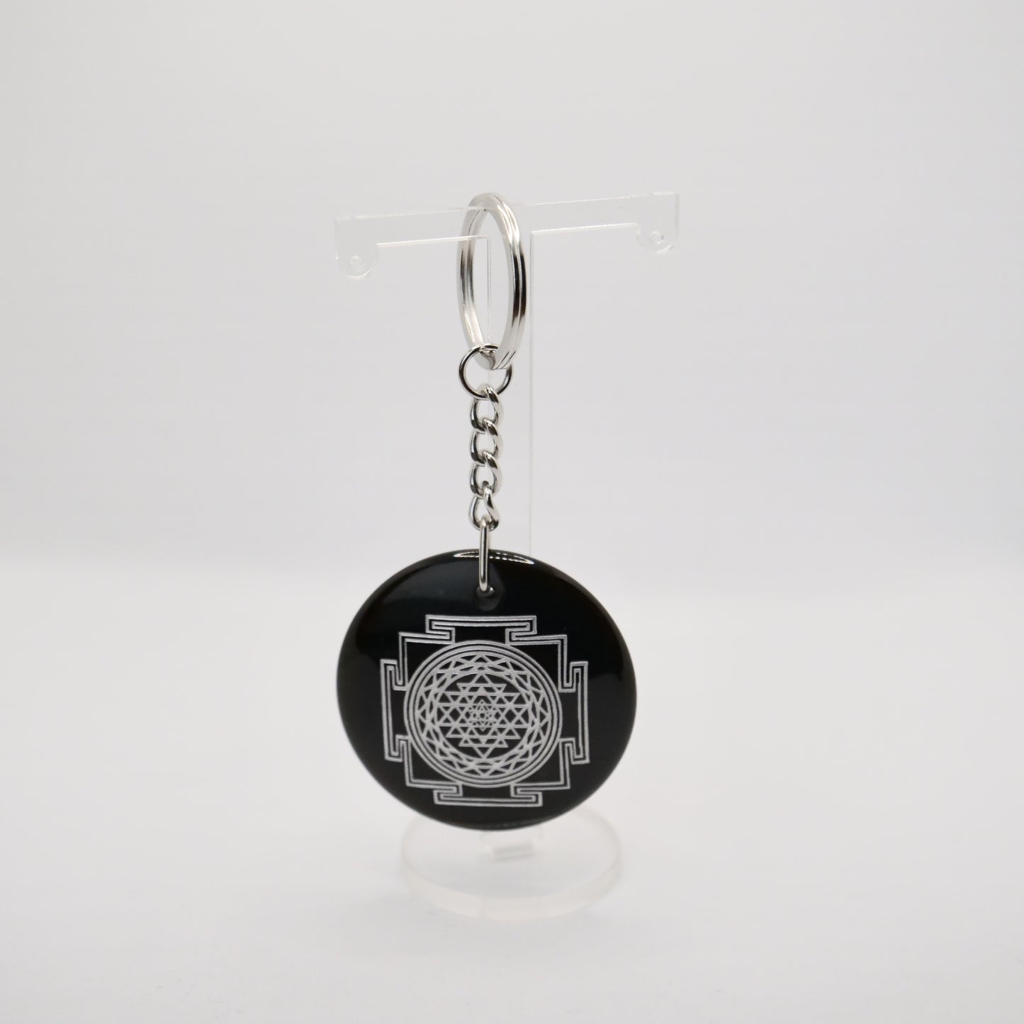Schlüsselanhänger, schwarzer Obsidian, geometrisches Muster
