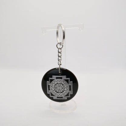 Schlüsselanhänger, schwarzer Obsidian, geometrisches Muster