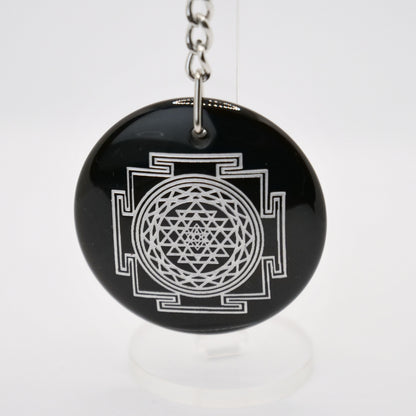 Schlüsselanhänger, schwarzer Obsidian, geometrisches Muster