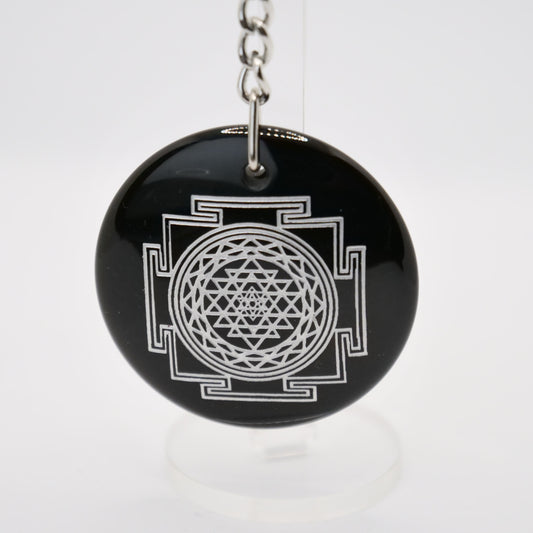 Schlüsselanhänger, schwarzer Obsidian, geometrisches Muster