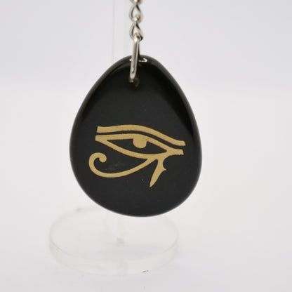 Schlüsselanhänger, Motiv Auge des Ra, schwarzer Obsidian