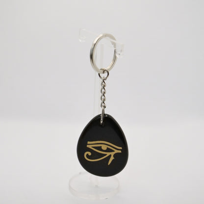 Schlüsselanhänger, Motiv Auge des Ra, schwarzer Obsidian