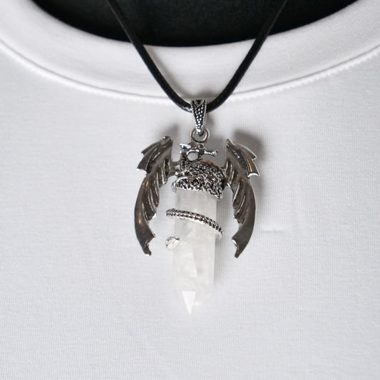 Lederkette mit Anhänger "Drache", Bergkristall